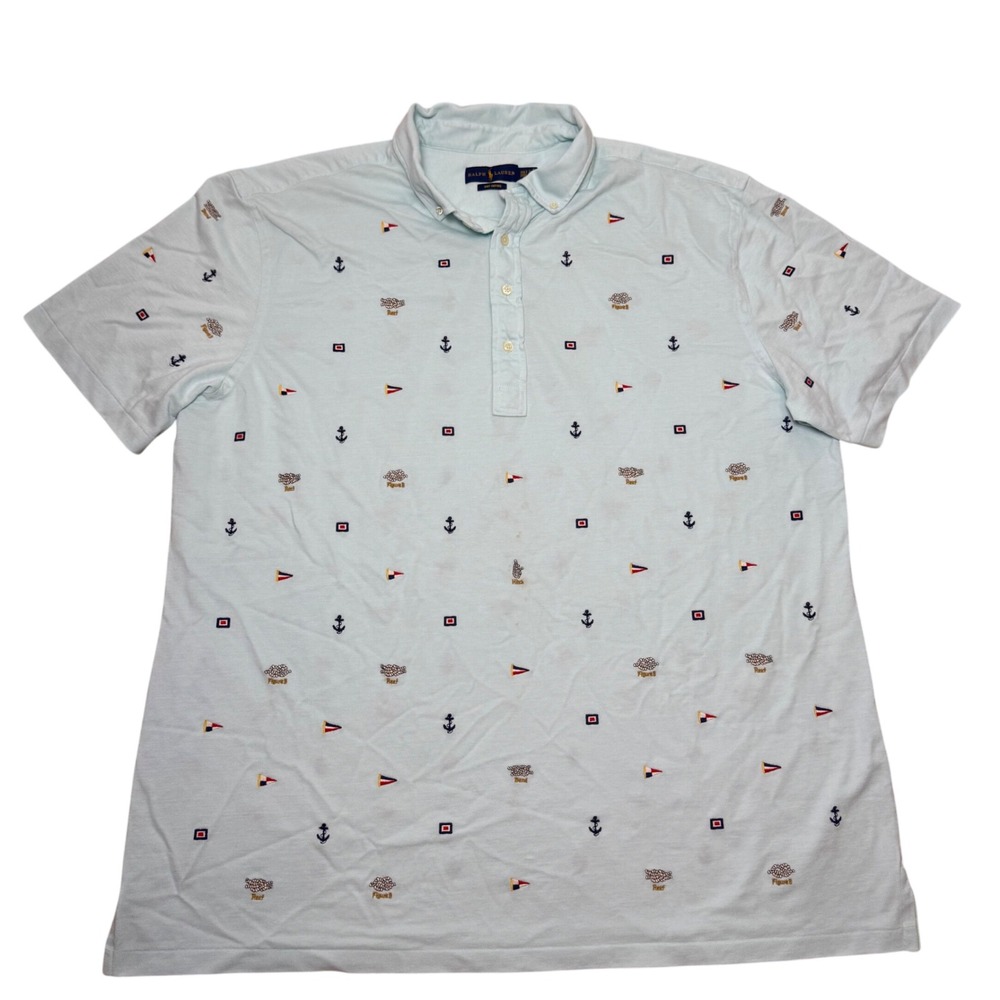 Ralph Lauren Knit Oxford Polo Nautical Print Men's Size 3XLT Green Preppy Sailor